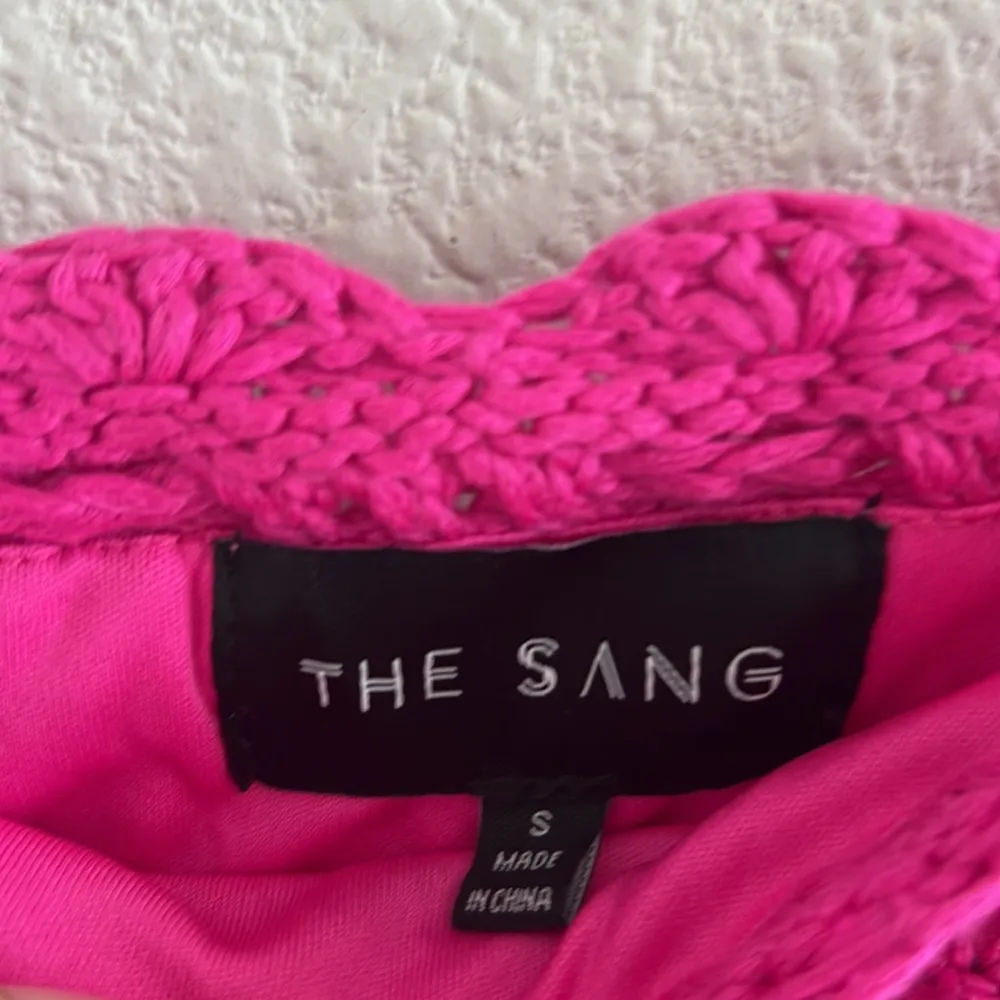 The Sang  Crochet Knit Fringe Midi Skirt Drawstring Tassel Waist Pink Small - Image 5