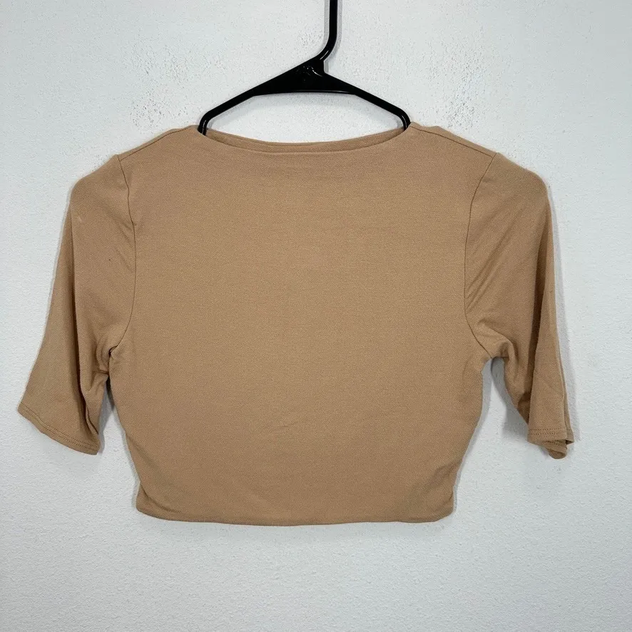 Naked Wardrobe Almond Nude 1/2 Sleeve Crop Top Tan M NWT Compression - Image 5