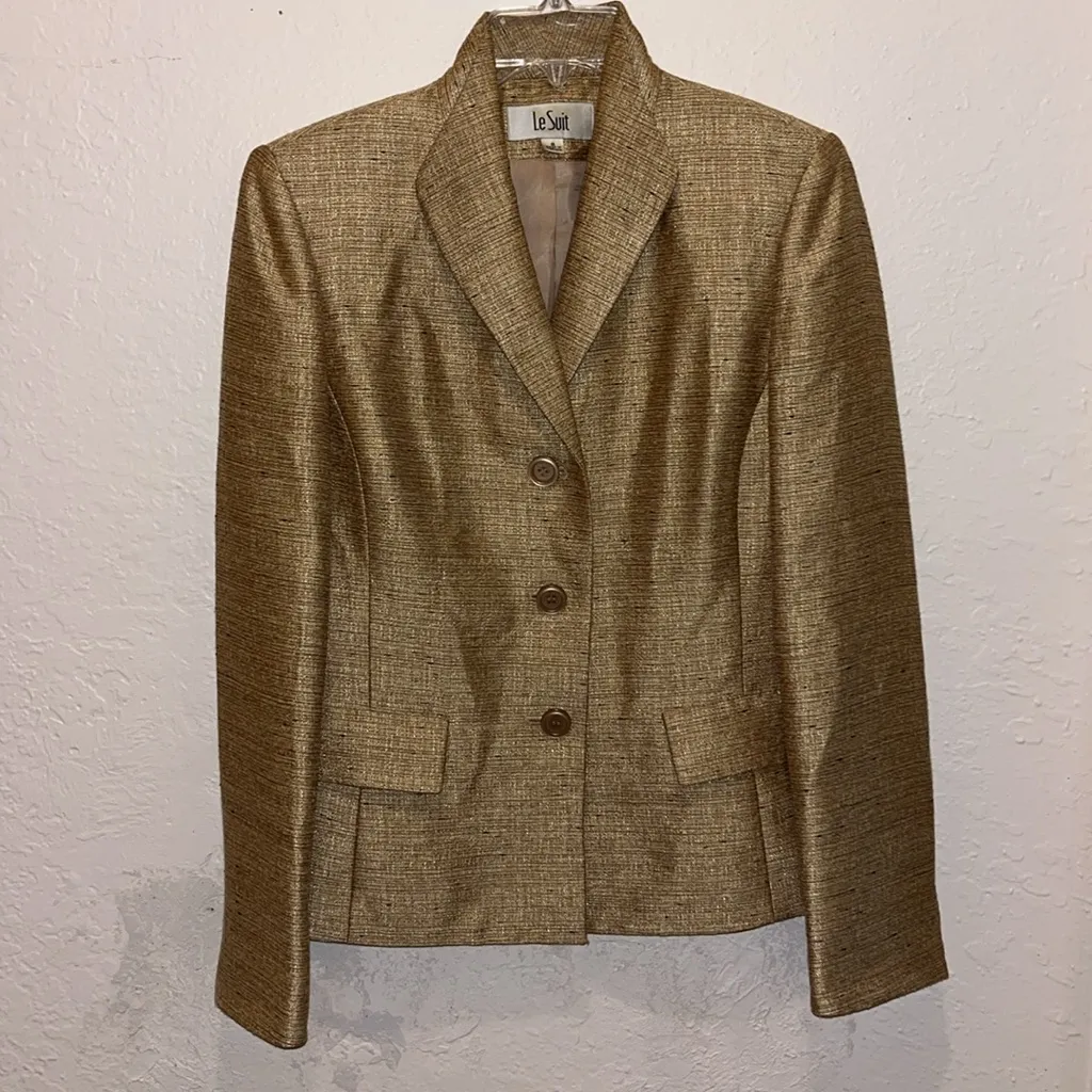 Vintage Gold Blazer Tailored Professional Style Suit Jacket Dress Jacket Le Suit Size 8 - Image 3