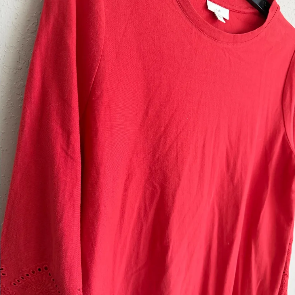 J.Jill Red Eyelet Cut Out Scalloped Hem 100% Cotton Blouse Womens M Casual - Image 2