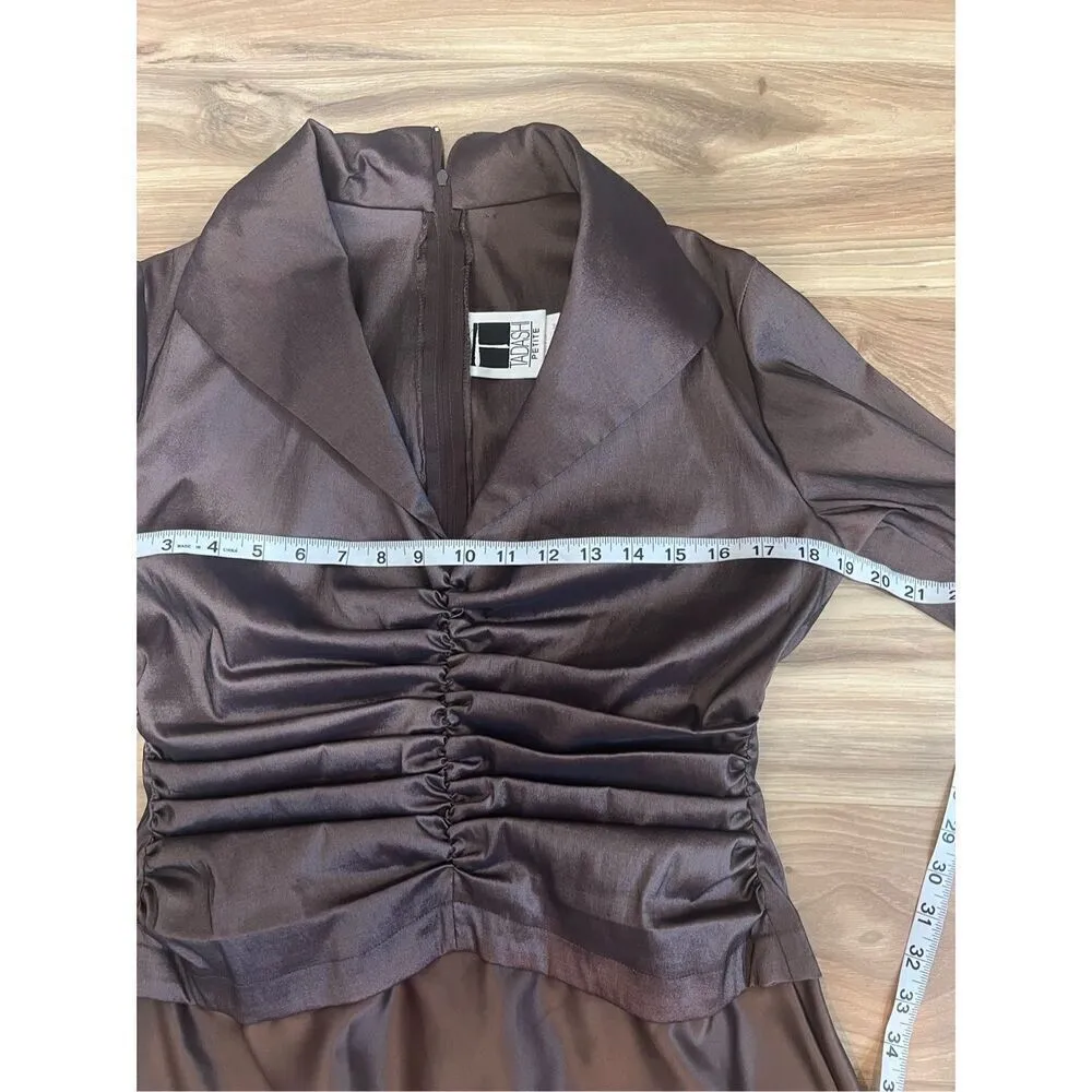 Tadashi brown Maxi Dress Gown Cuff Sleeves petite sz 12P - Image 7