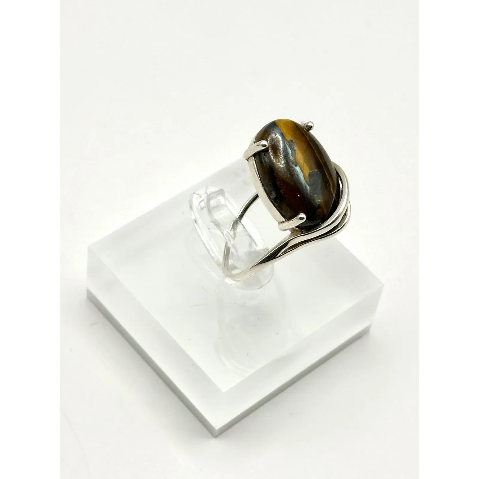 Tigers Eye Sterling Silver Handmade Statement Ring Size 9 - Image 2