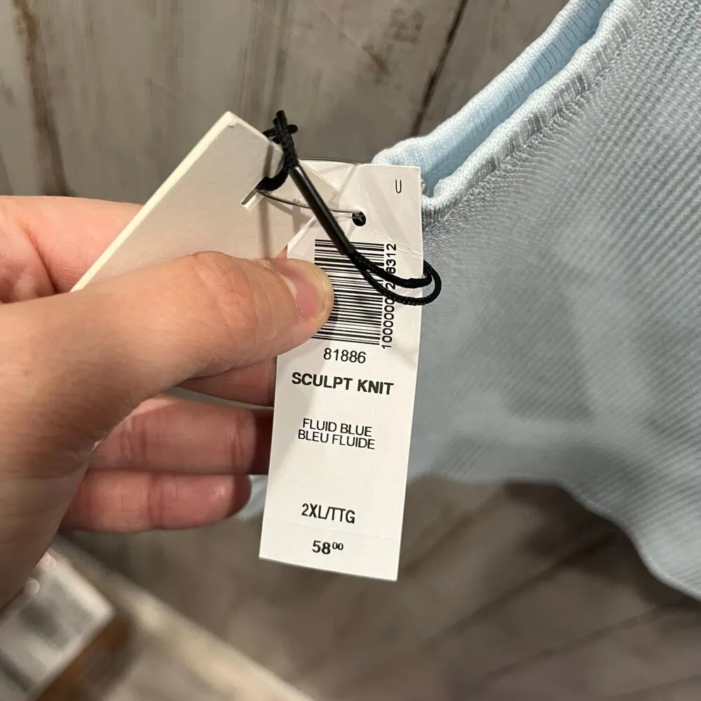 New! Babaton Aritzia Sculpt Knit Mockneck Halter Top Fluid Blue Womens 2X Crop - Image 3