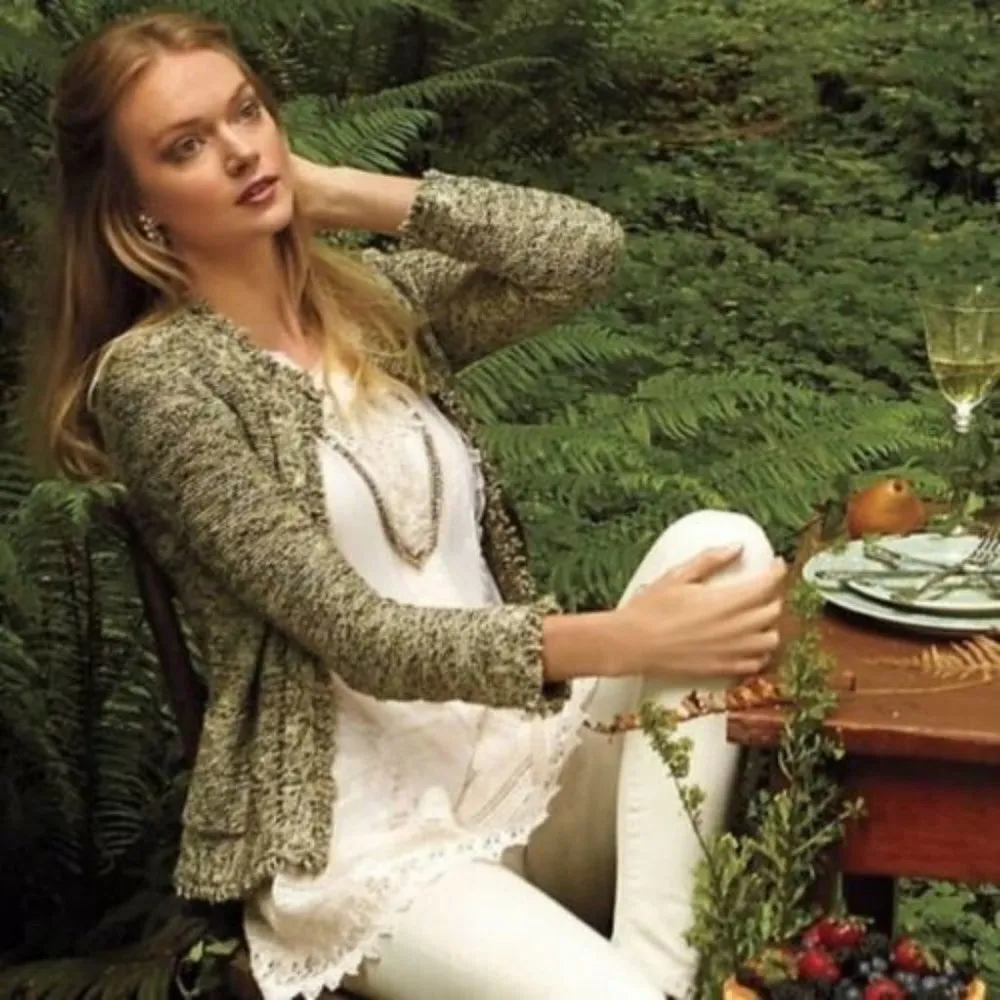 💕ANTHRO ANGEL OF THE NORTH💕 Fringed Cardigan (S) Green - Image 5