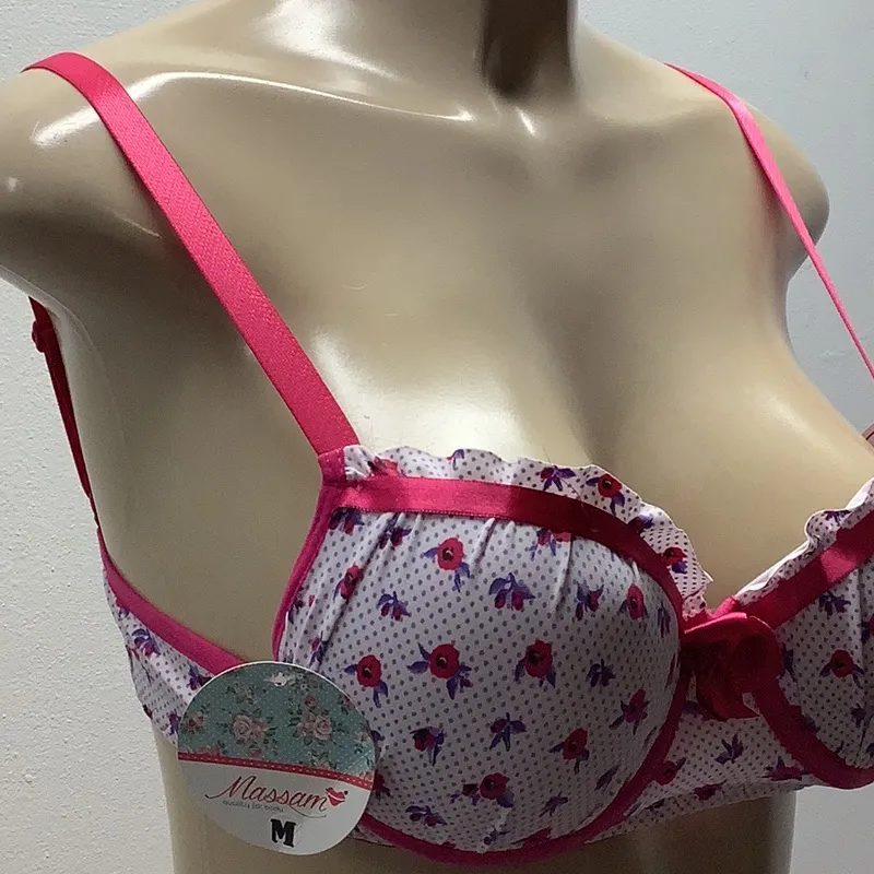 Massam Size Medium Floral Padded Underwire Bra. Made in Brazil. New with Tags White - Image 2
