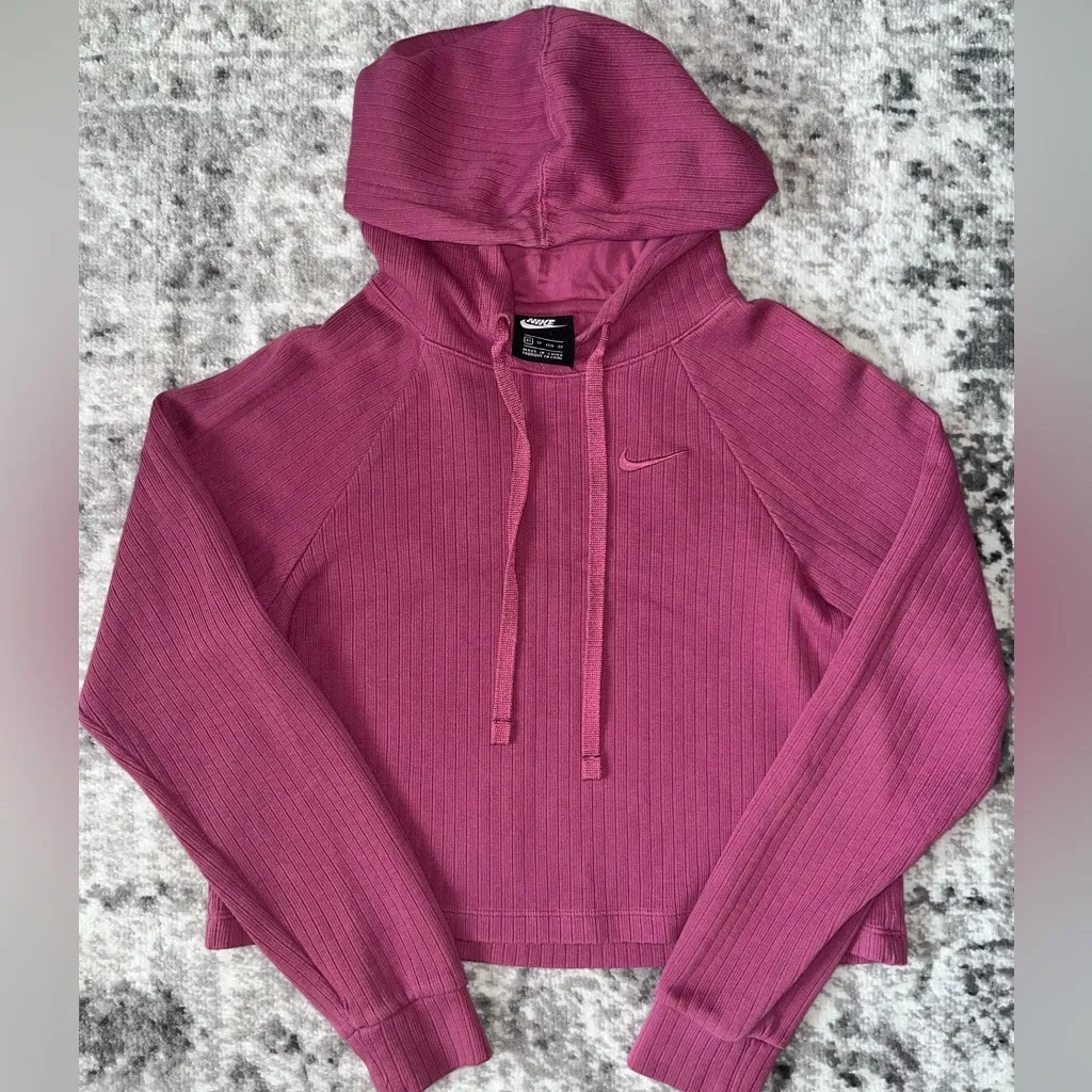 Nike Sportswear Women's Ribbed Hoodie & Shorts Set Mulberry Rose - Image 3