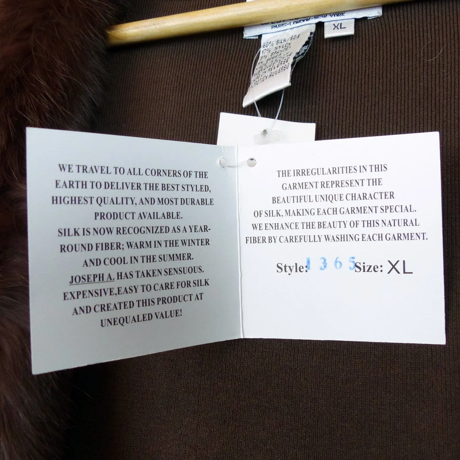 VTG Joseph A. Cardigan Women XL Brown Silk Blend Faux Fur Trim Crop Sweater Y2K - Image 13