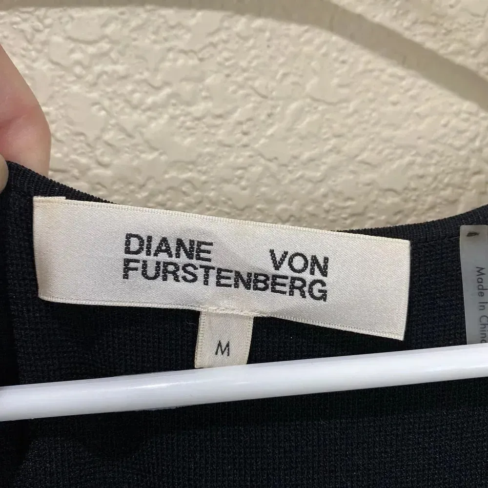 DIANE VON FURSTENBERG Sleeveless Asymmetrical Ruffle Front Dress Black Medium - Image 5