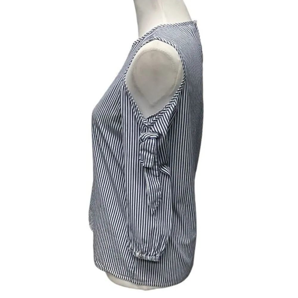 Macy's Pink Rose Womens Cold Shoulder Blouse Top S Blue White Stripe Career Work - Image 3