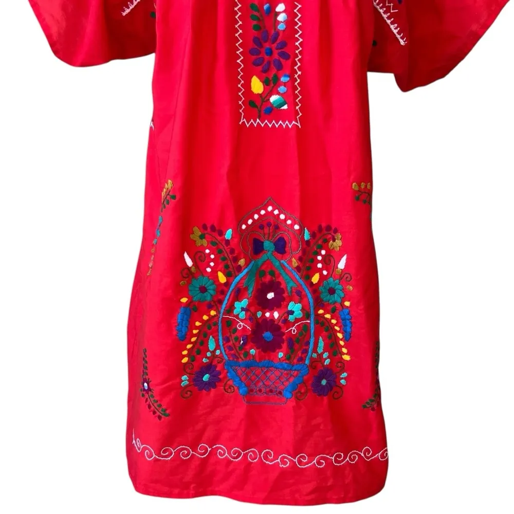 Liliana Cruz Red Traditional Handmade Mexican Dress Size M - Image 3