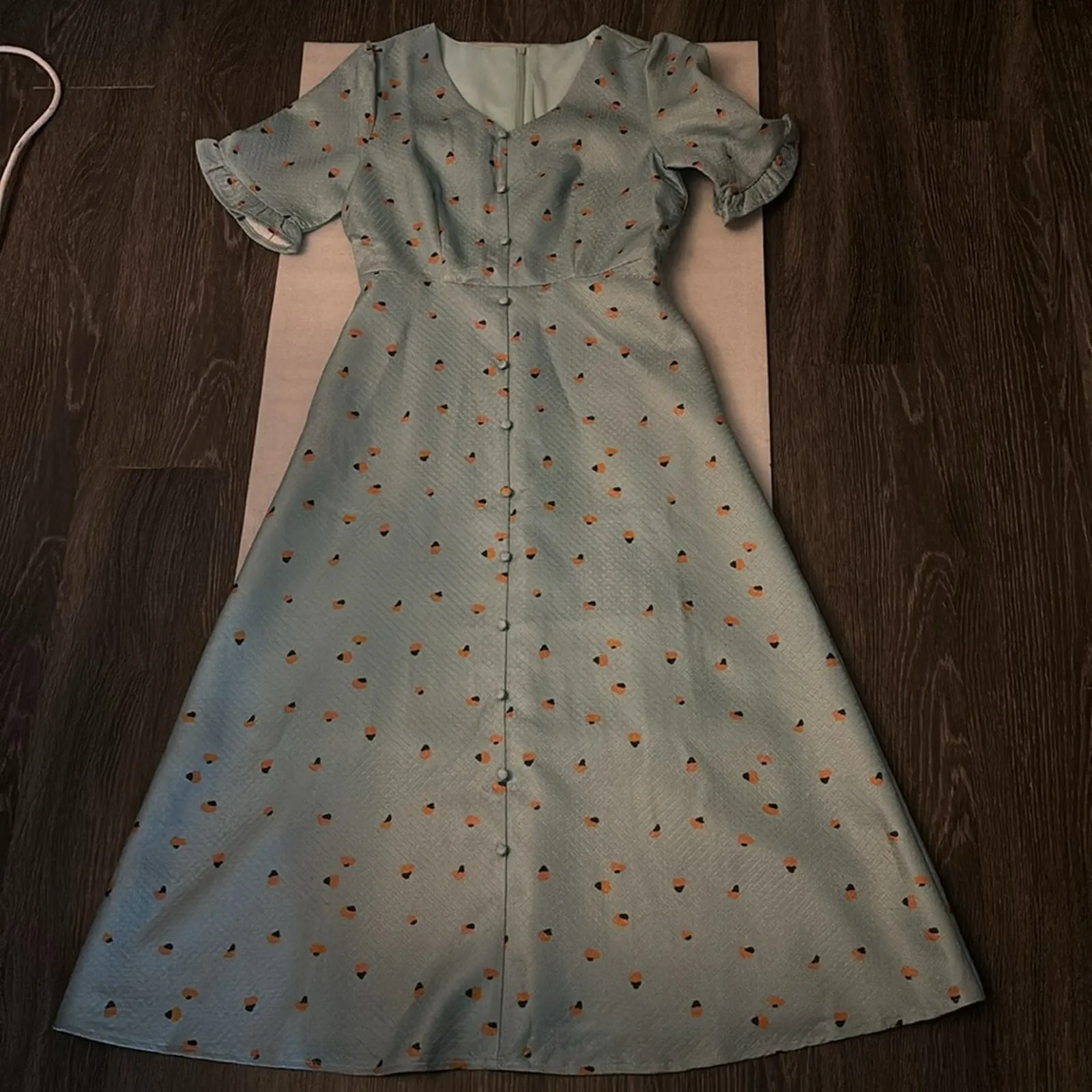 Petallush Green Pattern Day Dress Zip Up S 50s Inspired Tradwife NEW Retrogirl Orange - Image 6