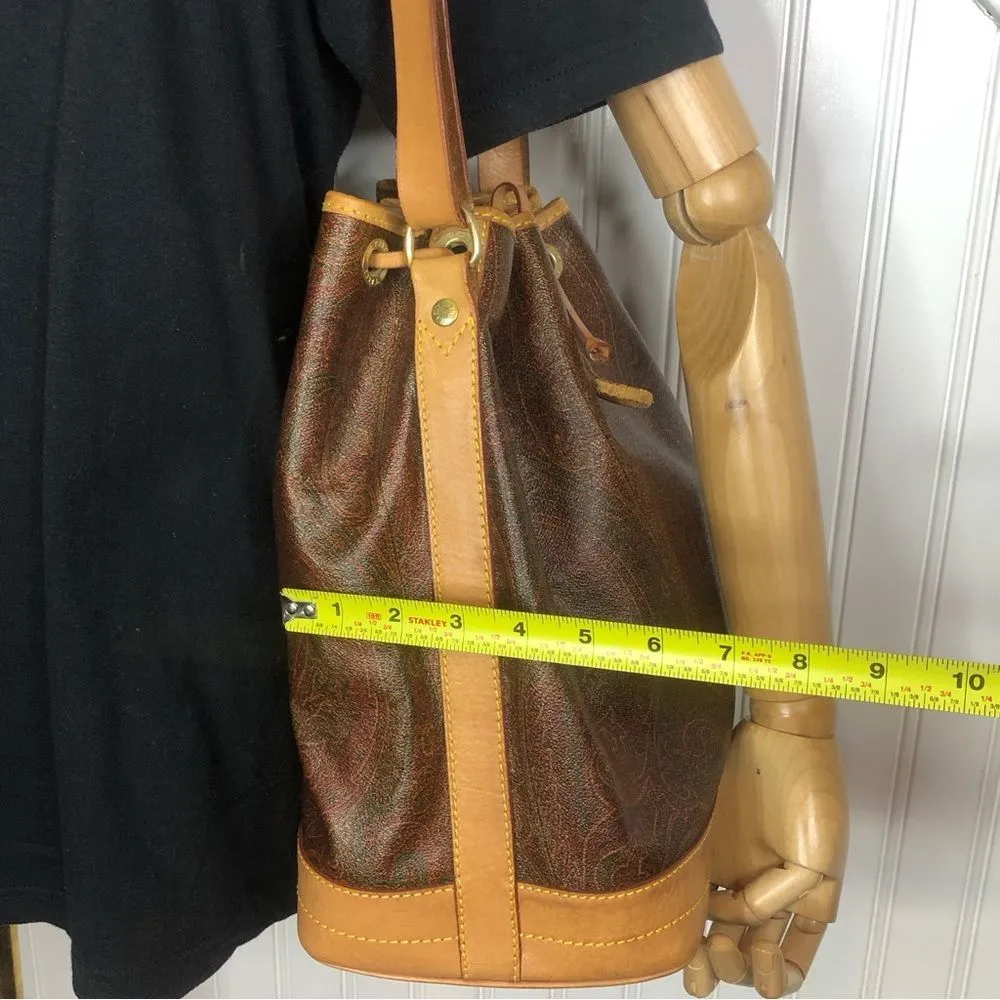 ETRO Milano Red Paisley Drawstring Bucket Shoulder Bag Internal Zipper Pocket - Image 10