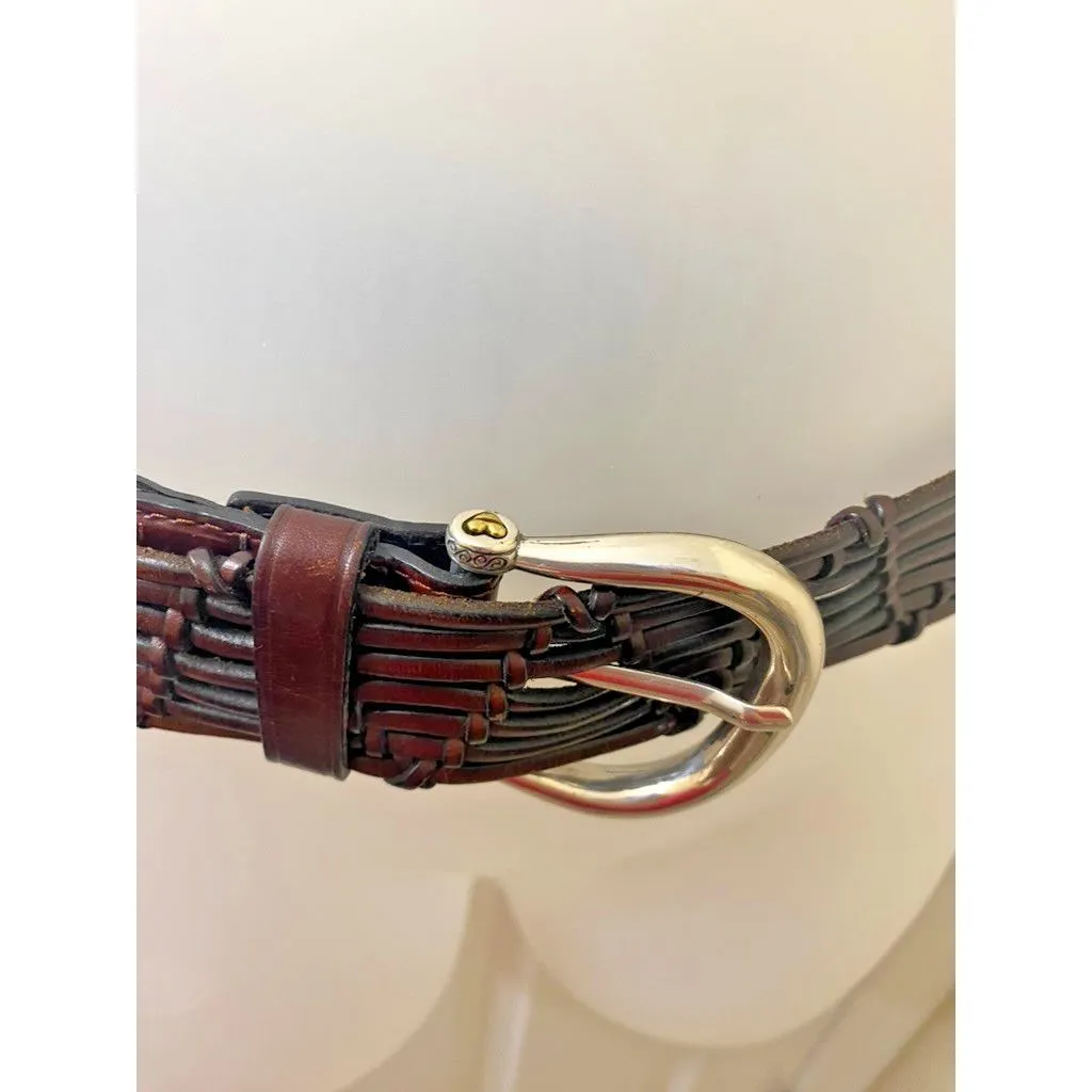 Brighton wide Brown Leather Woven Braided Belt Wide Size Medium/ Large 32 - Image 2