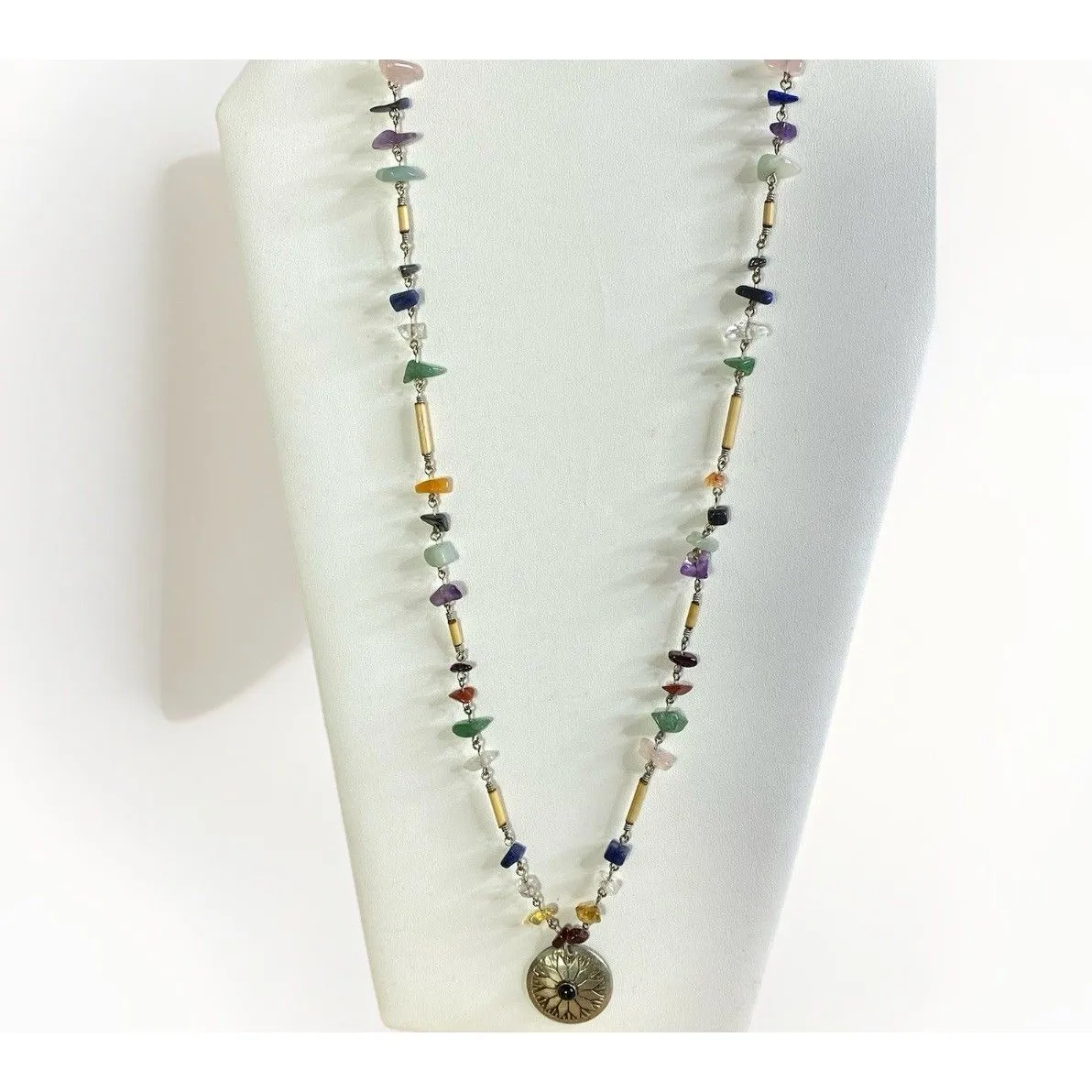 Native American Silvertone Conch Gemstones Nugget & Matching Dangle Earrings SET - Image 6