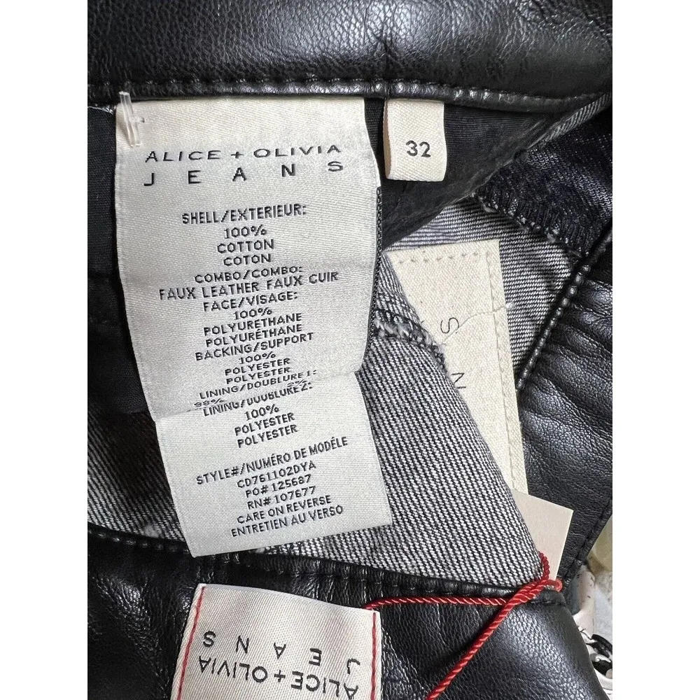 Alice + Olivia Jenny Faux Leather-Trimmed Mid-Rise Tapered Jeans Black Size 32 - Image 9