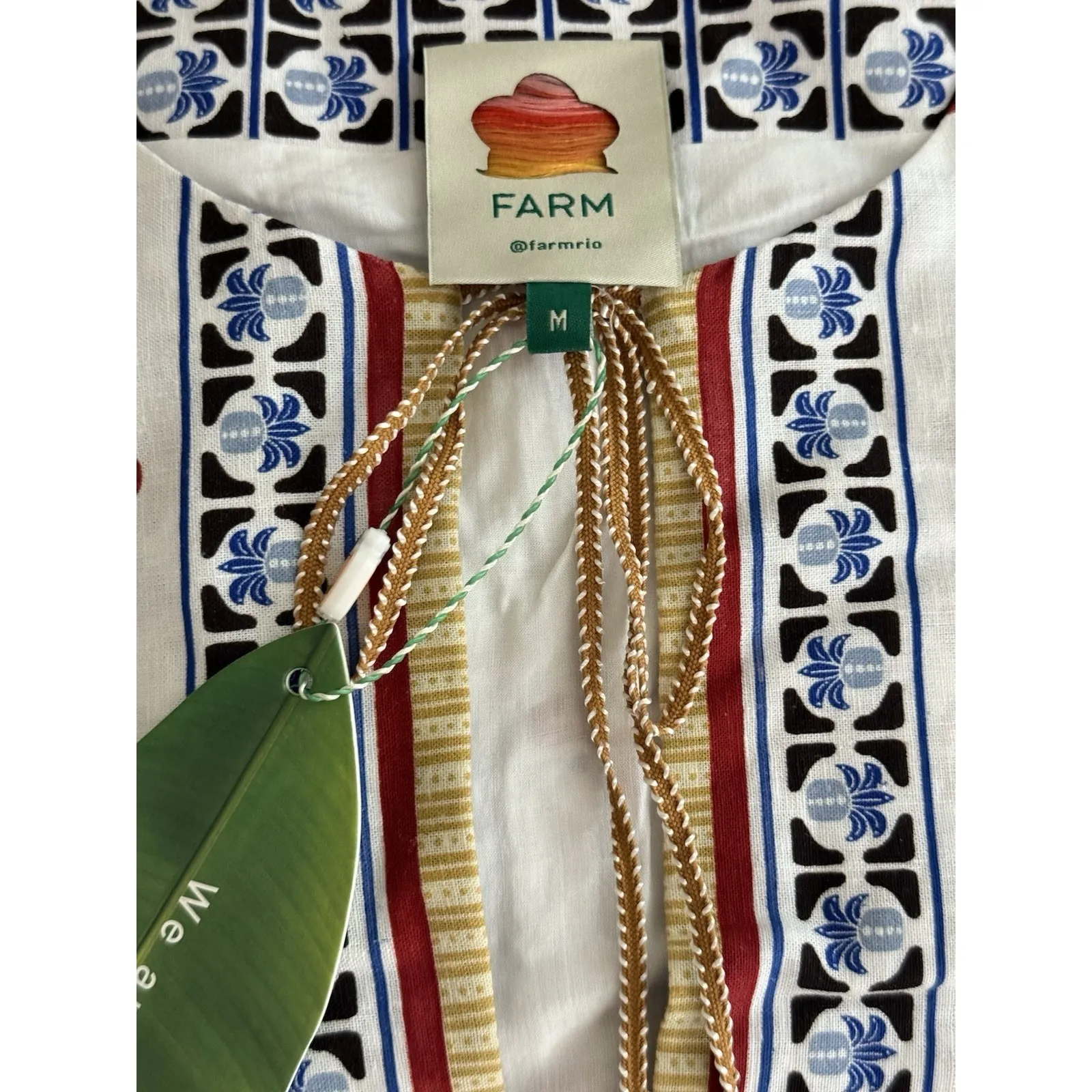 NWT FARM RIO Off-White Marys Tiles Linen Mini Dress Medium Tropical Resort Beach - Image 4