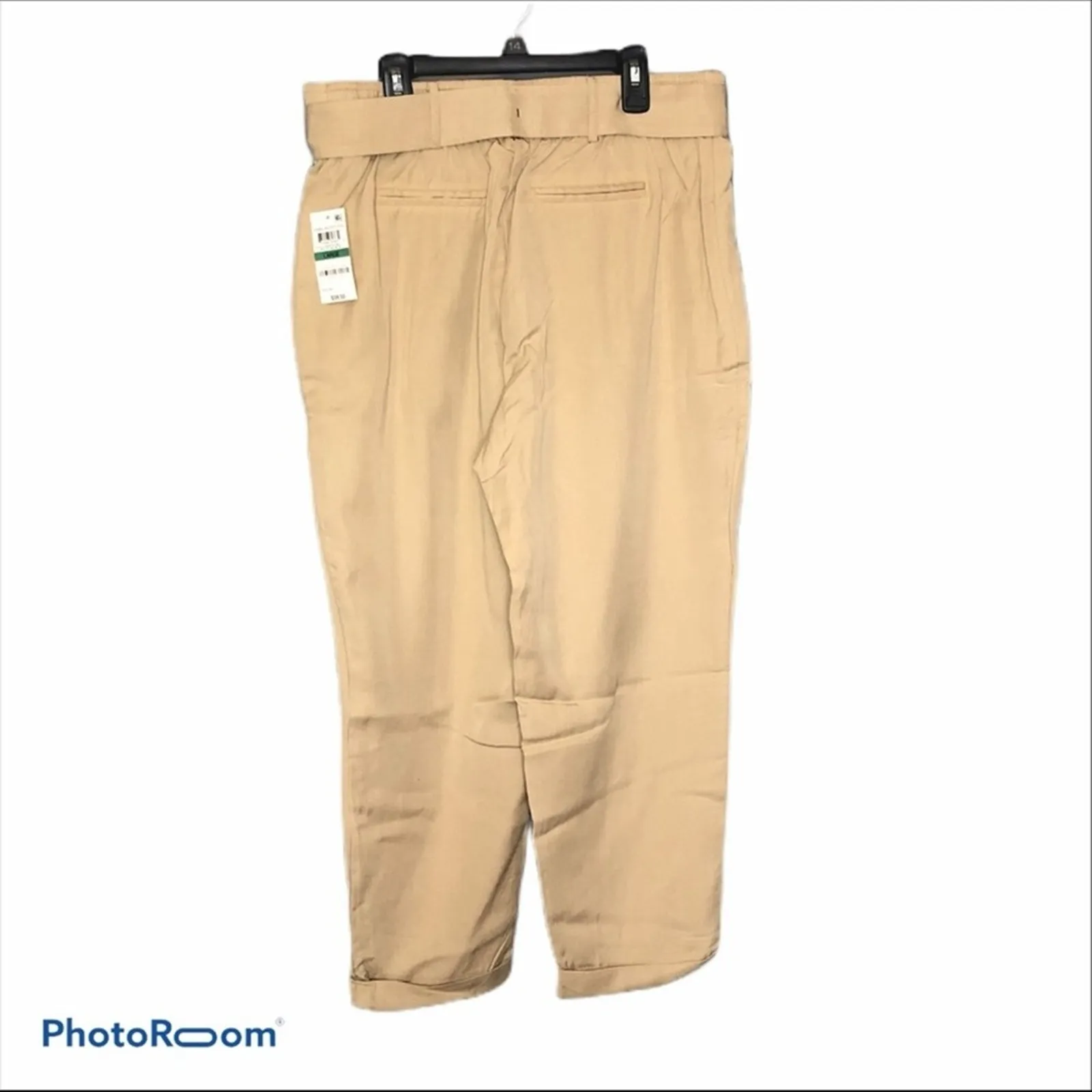 Maison Jules NWT Paper Bag Pleated Cropped Belted Pants Large Brooklyn Beige - Image 6