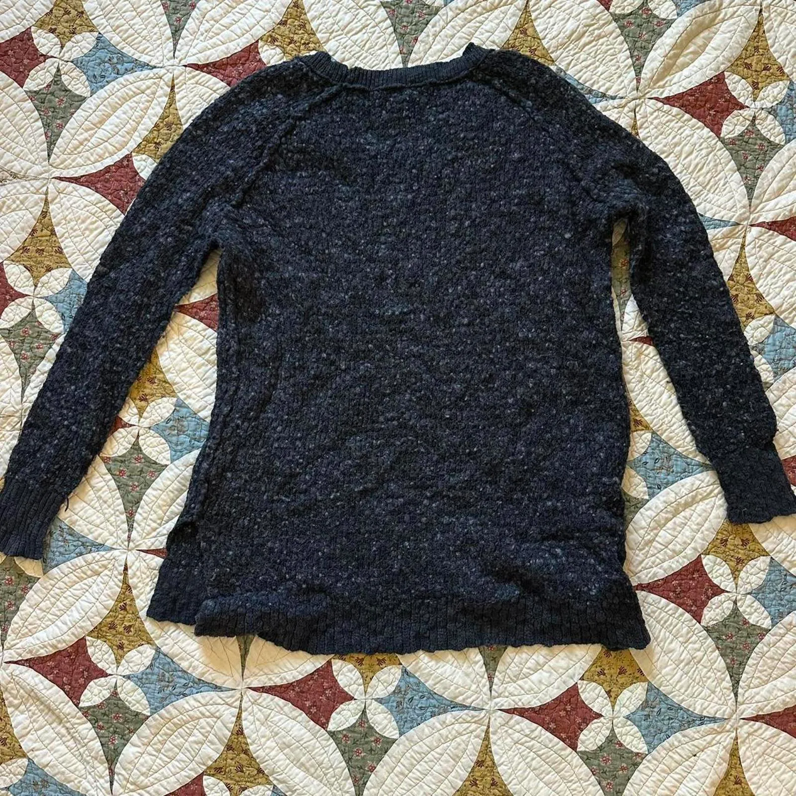 Free People jeepster wool honeycomb sweater charcoal gray boho winter - Image 5