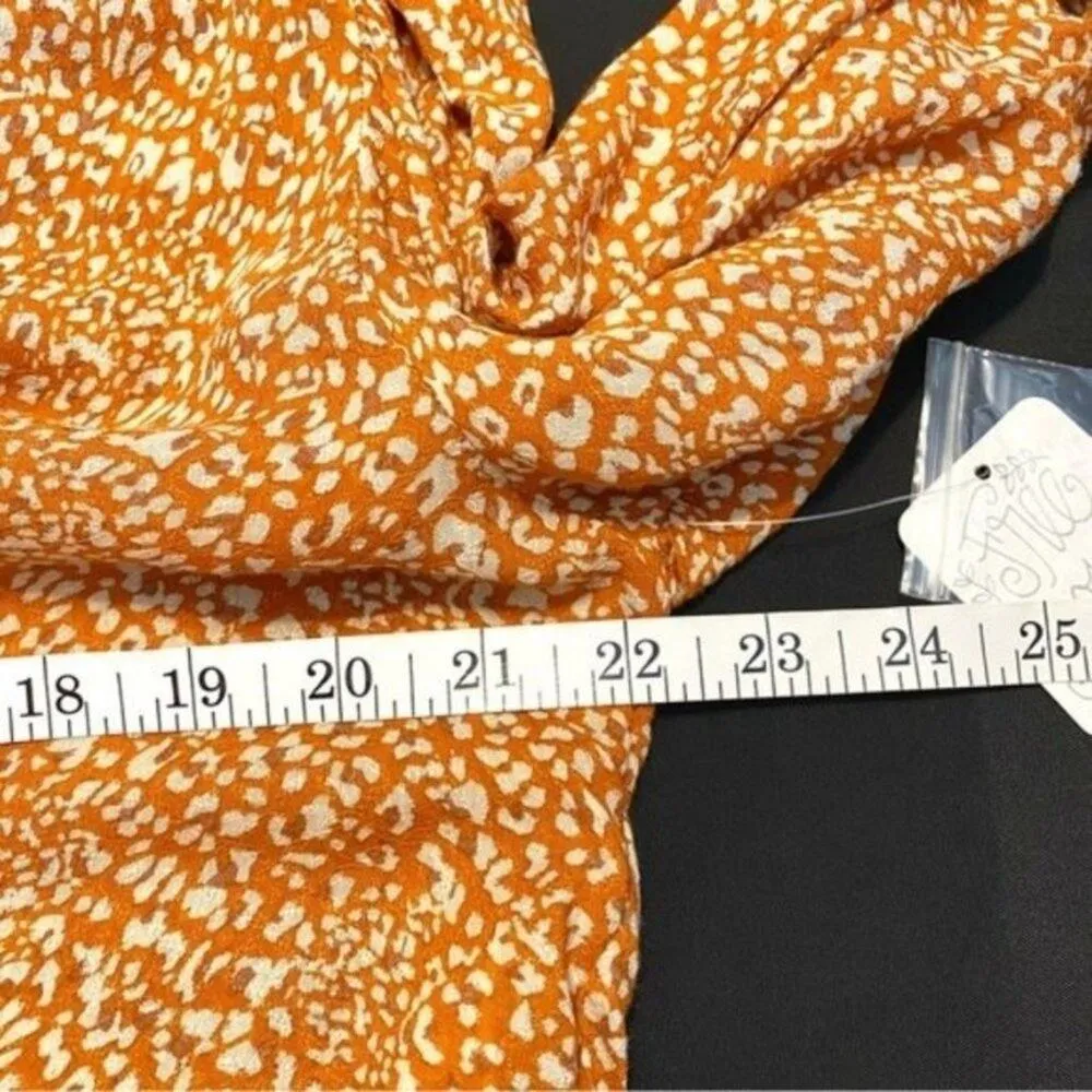 NEW Free People Rust Combo Orange Celia Printed Tie Front Cropped Button Blouse - Image 7