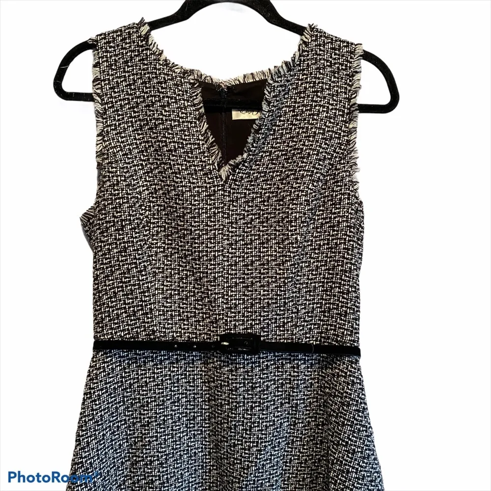 Eliza J sleeveless ruffle layered hem tweed dress - Image 3