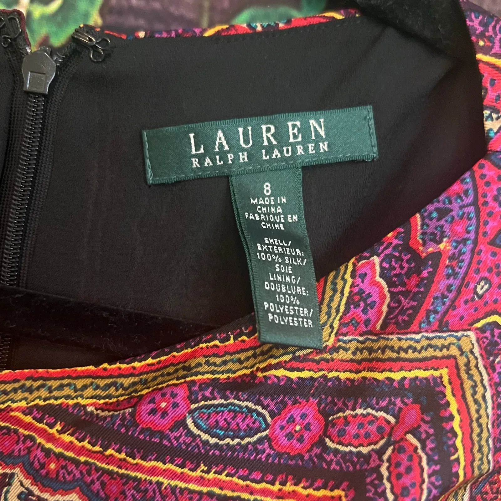 Lauren Ralph Lauren 100% Silk Paisley Midi Dress Sz 8 Floral Boatneck Shift NWT - Image 2