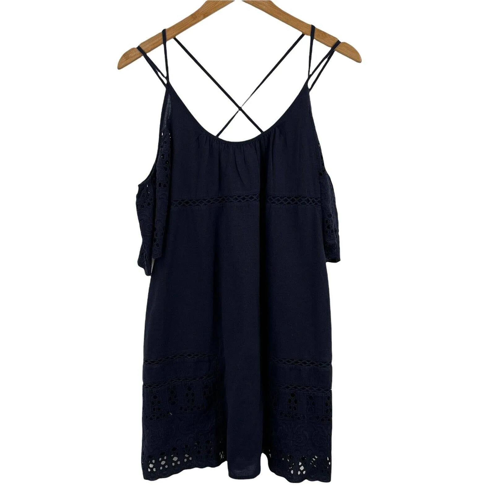 Anthropologie dRA Navy‎ Off Shoulder Eyelet Nancy Dress XS - Image 4