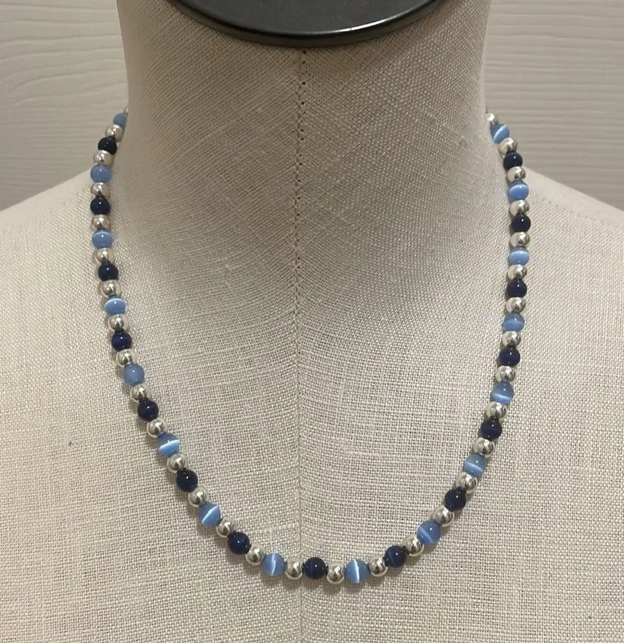 KR necklace fashion jewelry powder blue silver snake eye beaded necklace OS - Image 6