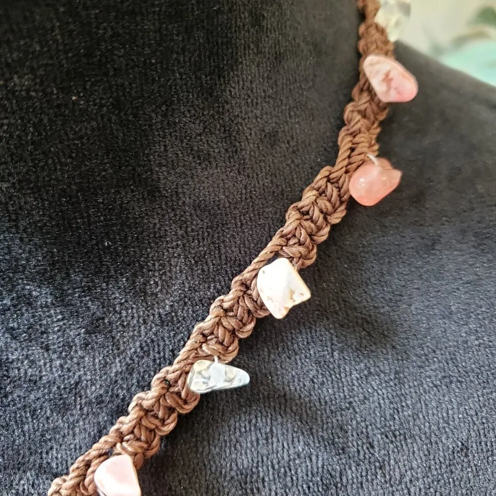 Women Clear Rose Quartz Macrame Pendant Necklace Jewelry with Lobster Clasp - Image 4