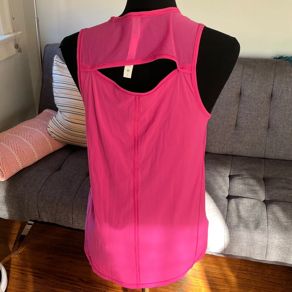 Lululemon Athletica Vibrant Pink Tank Top with mesh accents.  Size 6 - Image 3