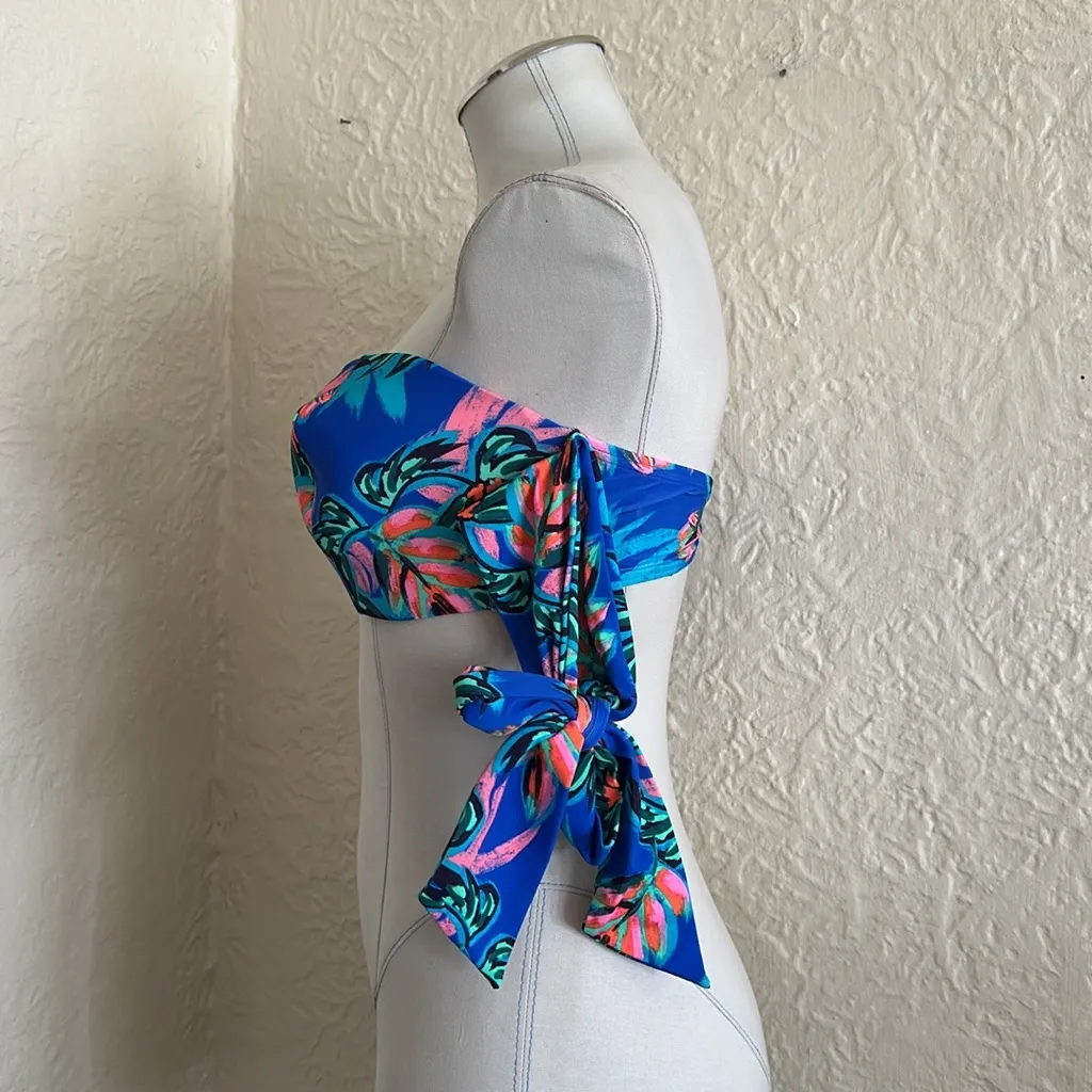 Fig Leaves Blue Fiji Underwire Bunny Tie Crop Bikini Top Swim 34DD NWT Palm Size undefined - Image 4