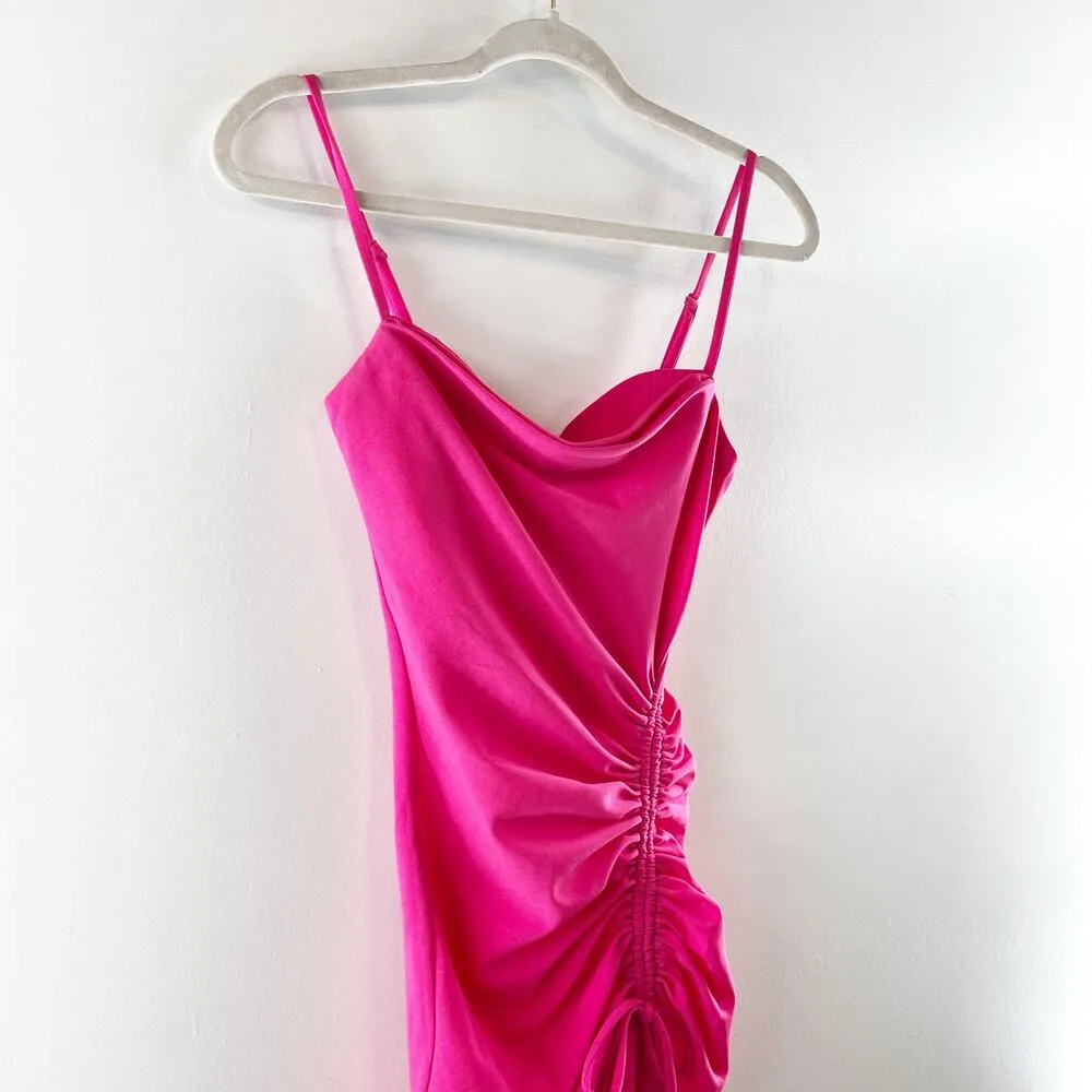 Juniper Blu Sleeveless Ruched Side Bodycon Midi Dress Hot Pink XS - Image 5