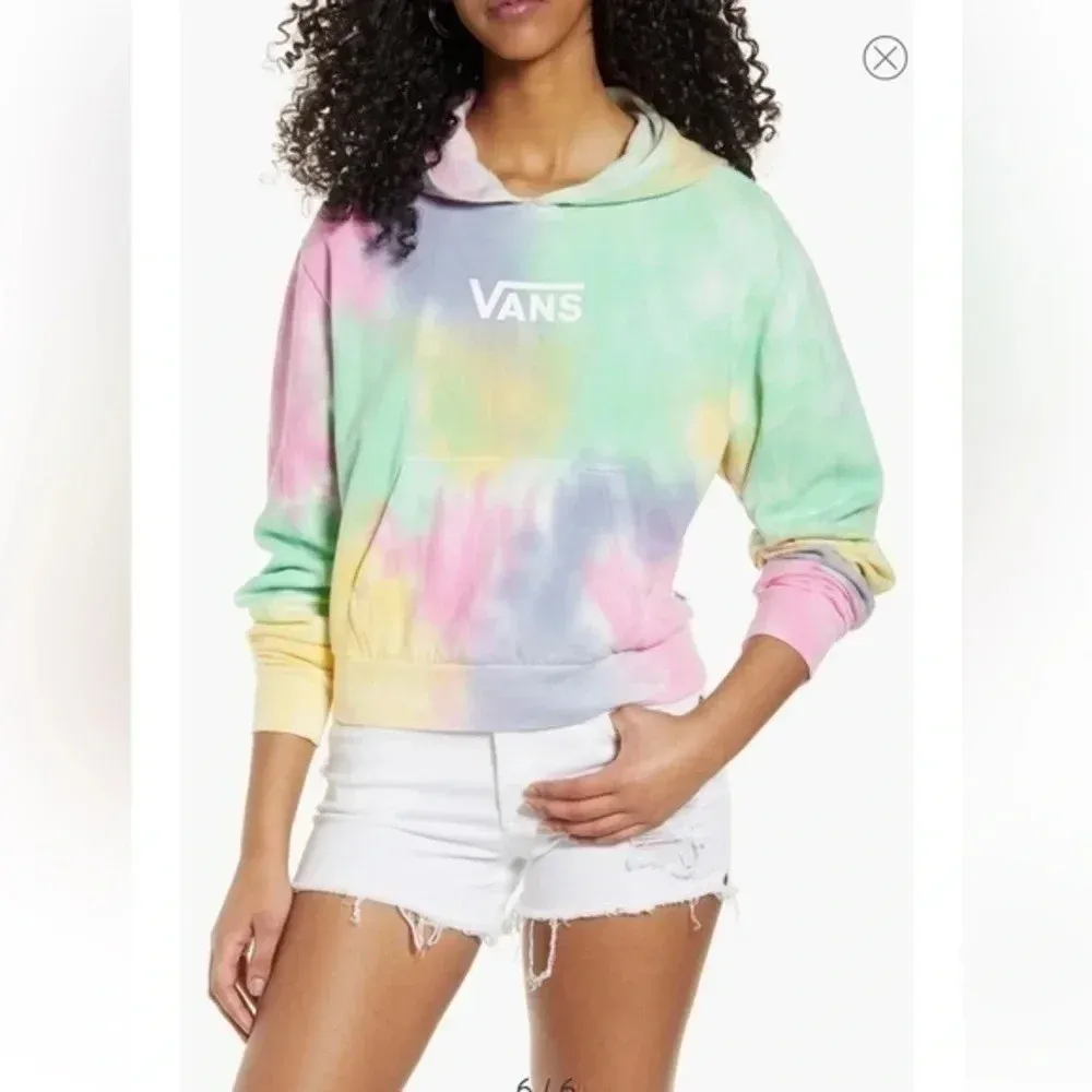 Vans Retro Skater Punk Aura Tie Dye Crop Hoodie in Aura Multi Color Size Medium - Image 2