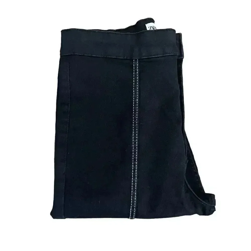 Zara Women’s Black Striped Slit High Waisted Skinny Pants SZ 4 #1130 - Image 9