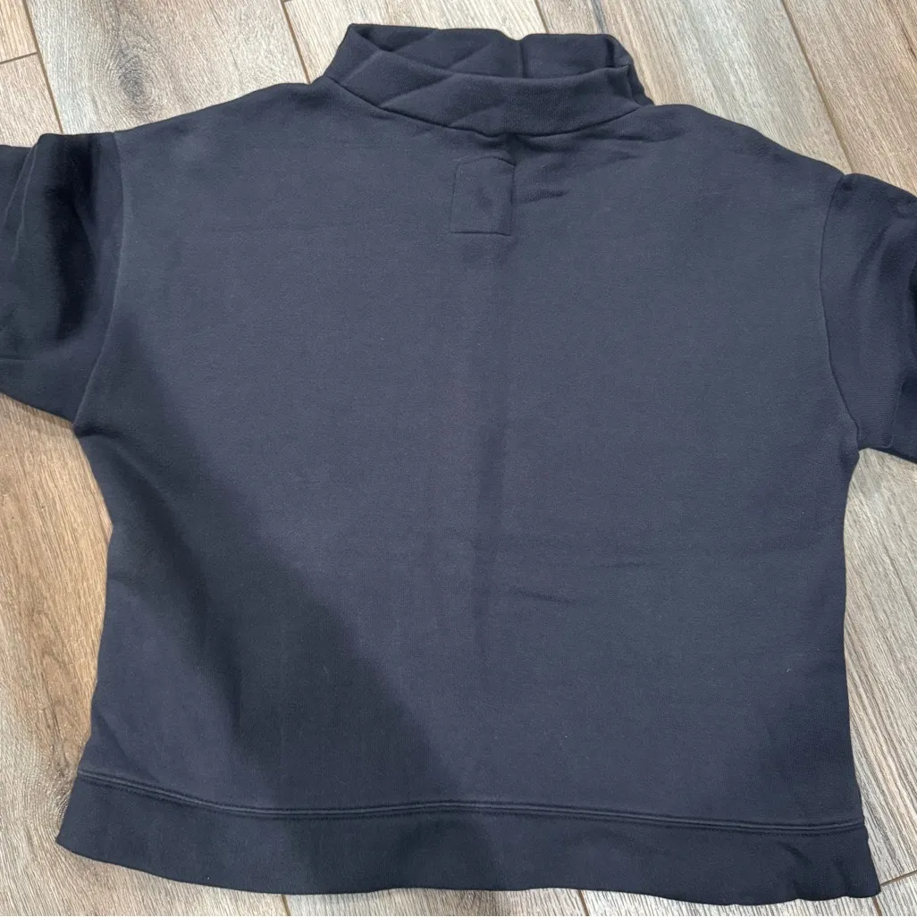 MADEWELL Dark Gray Mockneck Cropped Sweatshirt W/ Button Details - Image 3