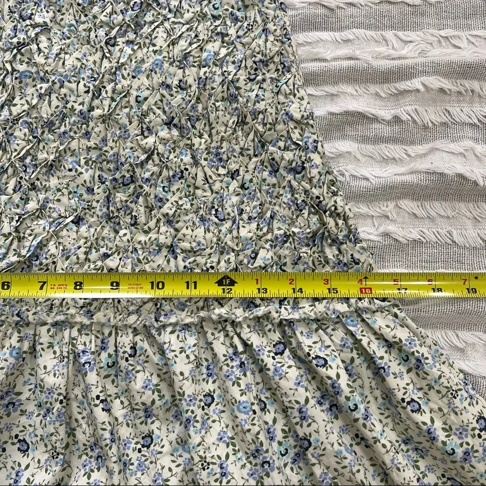 Free People Petunia Blue Floral Color Smocked Sleeveless Apron Dress Sz L Boho - Image 11