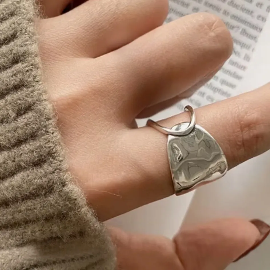 Hammered Chunky‎ Ring (Adjustable) 925 Sterling Silver - Image 2