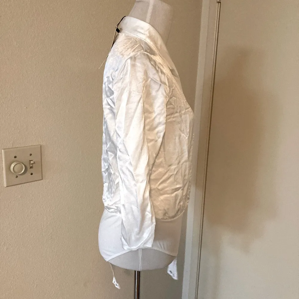 Zara White Satin Effect Bodysuit with Crossover V-neckline. - Image 11