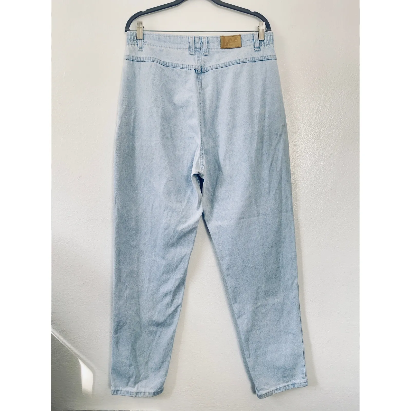 90s Vintage Lee Jeans High Rise Elastic Waist Light Wash Relaxed Womens 34 Denim - Image 5