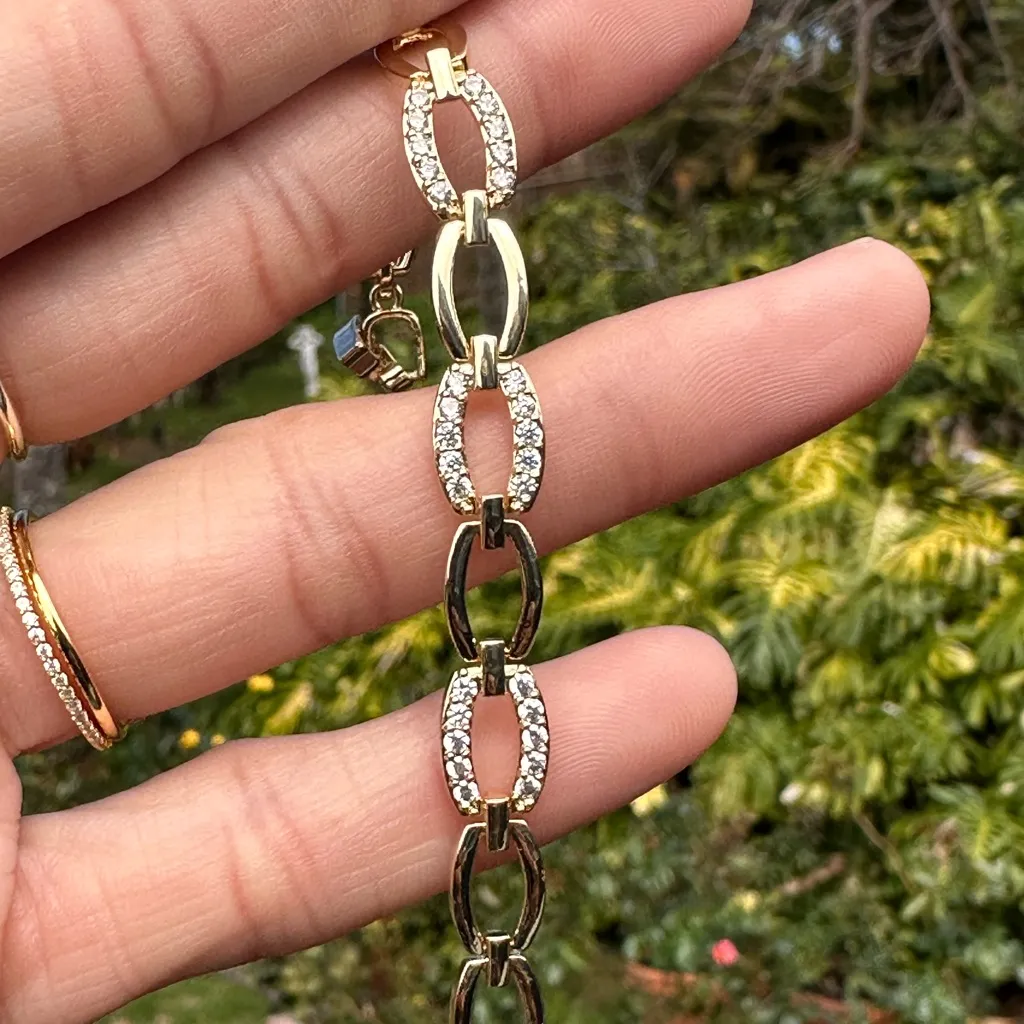 B83. 18k Gold Plated Stainless Steel Cubic Zirconia Paperclip Bracelet - Image 2