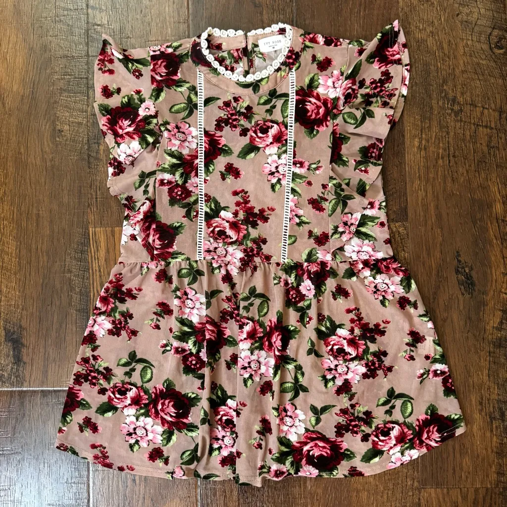 IVY ROSE baby doll floral print top with butterfly sleeves, size M Pink Size M - Image 3