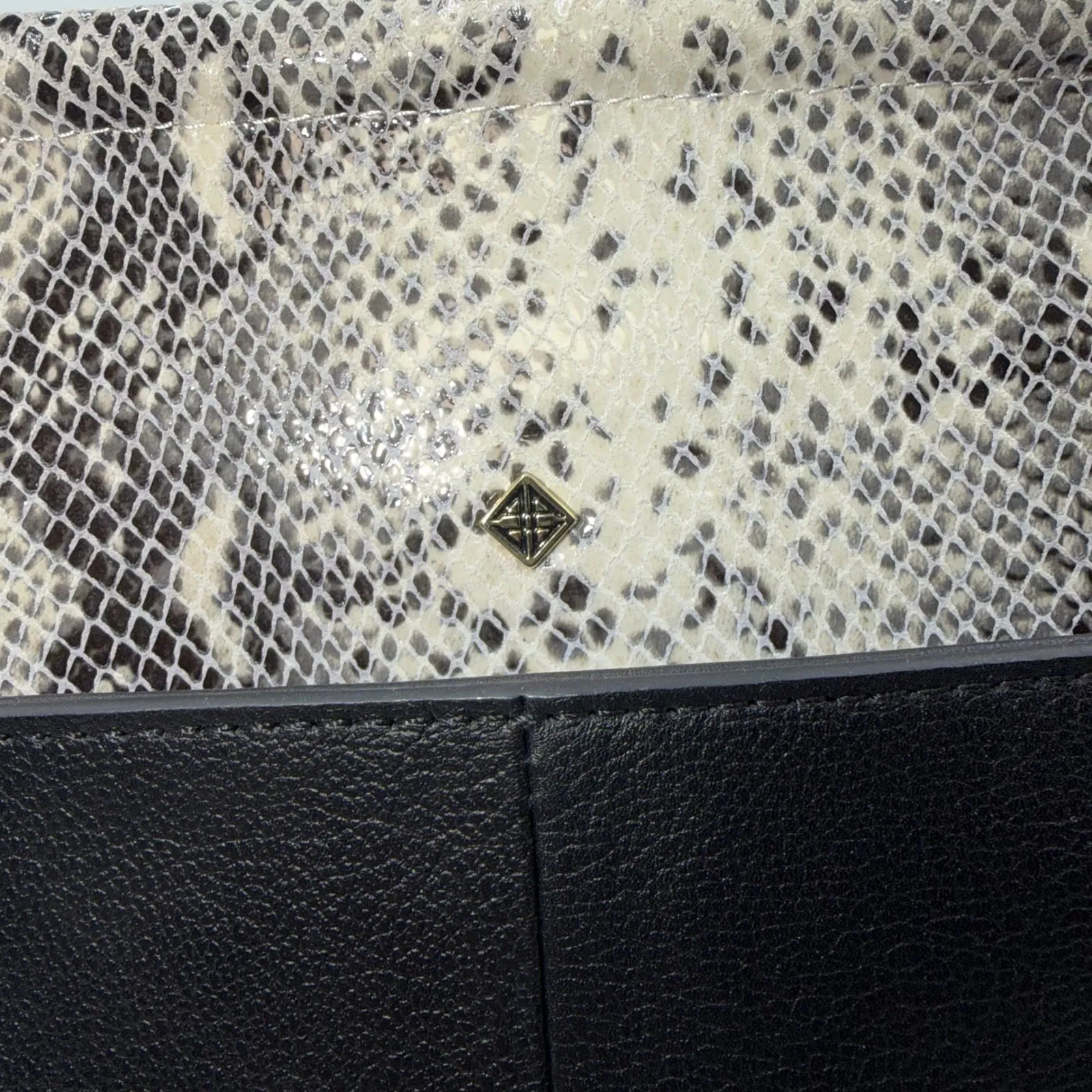 Antonio Melani Black Leather Snakeskin Top Handle Satchel Handbag Purse - Image 5