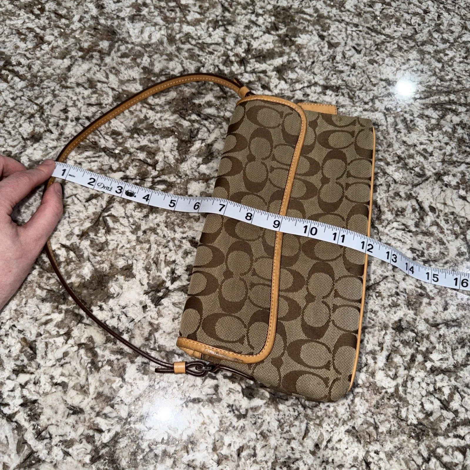 Coach Signature Jacquard x Leather Demi Pouch 6348 beige Vintage Bagette Y2K - Image 12