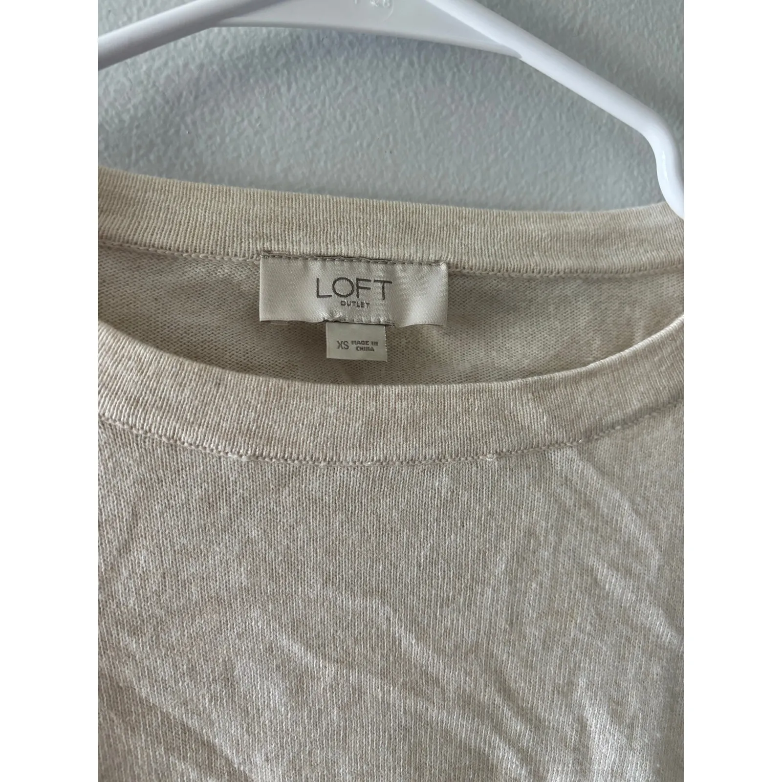 LOFT Womens Crewneck Pullover Sweater Size XS Cream Floral Sleeve Office Neutral - Image 4