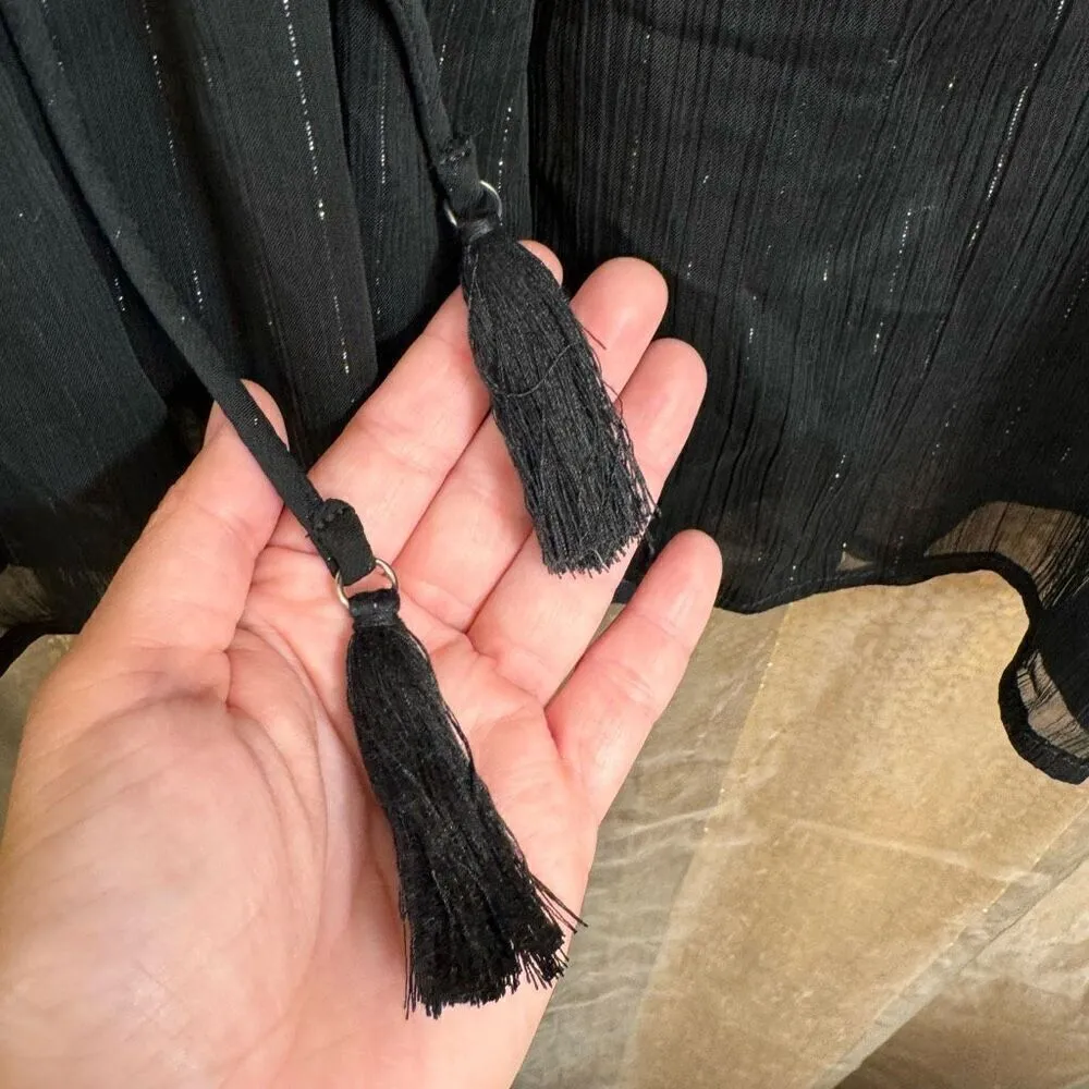 Torrid Black Babydoll Crinkle Lurex Chiffon Crochet Lace-Up Top 00 Medium - Image 5