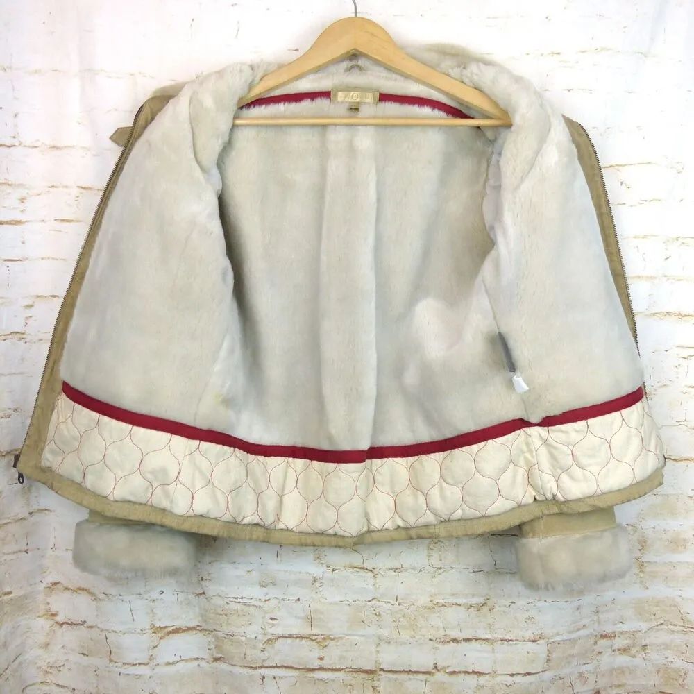 VTG Wilsons Suede Leather Bomber Aviator Flight Jacket Womens L Fur Lined Beige Size L - Image 15