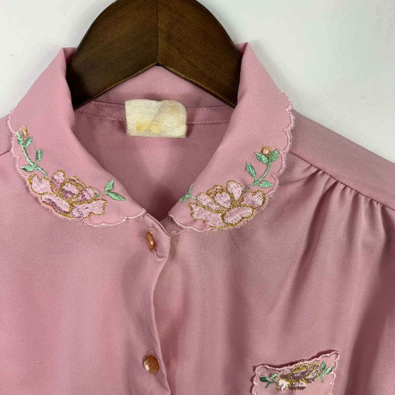 Vintage Land N Sea Blouse M Pink Floral Embroidered Cottage Western‎ 80s Prairie Size M - Image 2