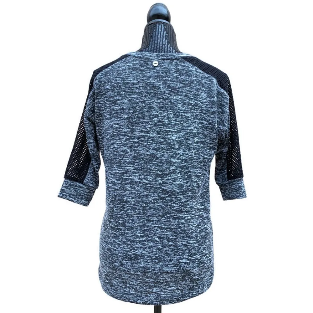 Gray Space Dye Mesh Sleeve Activewear Short Sleeve Shirt XS - Image 2