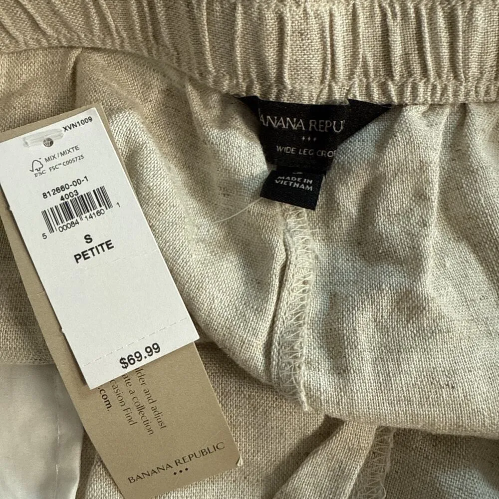 Banana Republic Wide Leg Crop Pull On Pants Small Petite NWT Linen Blend Beige - Image 9