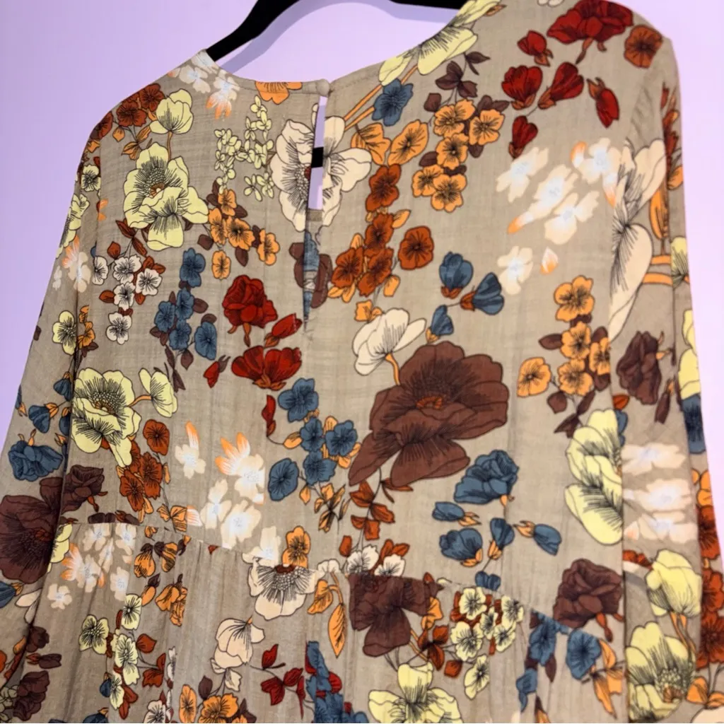 Natural Life Boho Tiered Tunic Dress Mini Women L Casual Country Cottage Neutral - Image 9