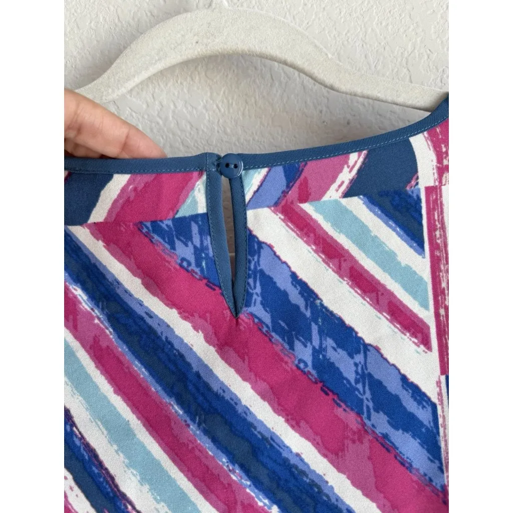 BOB MACKIE Wearable Art Abstract Stripe Tunic Top Chiffon Trim Blouse Women’s 2X Blue - Image 13